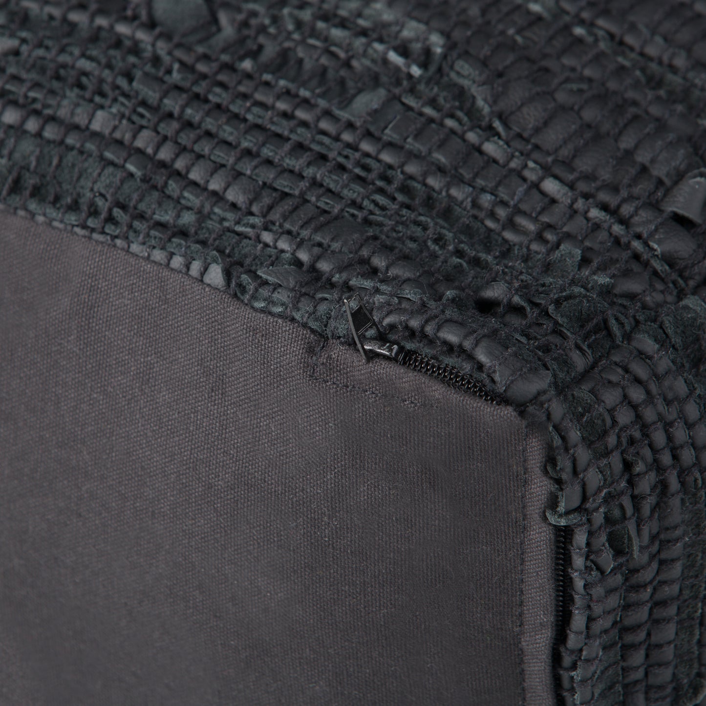 Black Woven Leather Square Pouf - 18" Diameter for Living Room