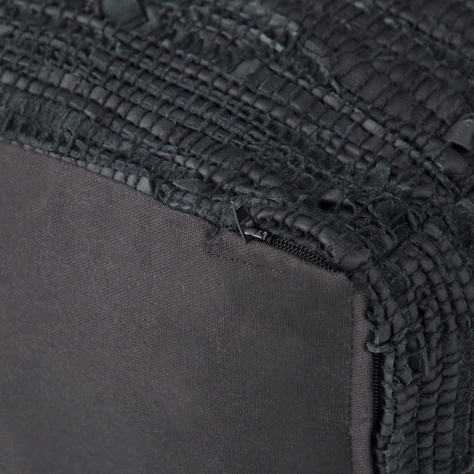 Black Woven Leather Square Pouf - 18" Diameter for Living Room