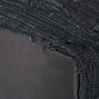 Black Woven Leather Square Pouf - 18" Diameter for Living Room