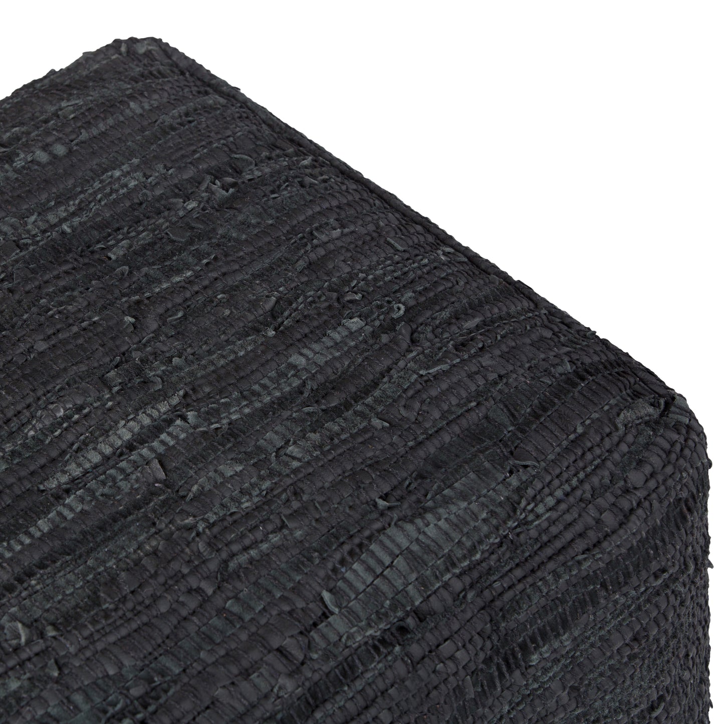 Black Woven Leather Square Pouf - 18" Diameter for Living Room