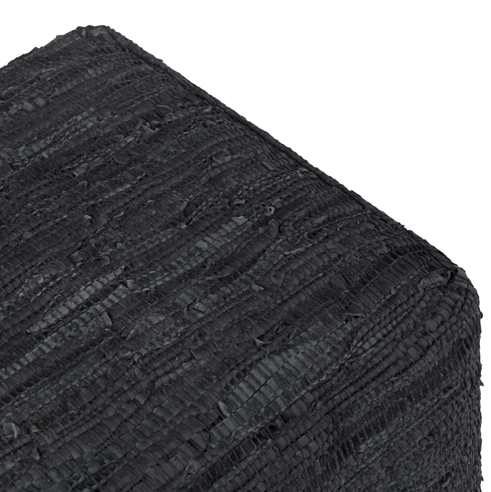 Black Woven Leather Square Pouf - 18" Diameter for Living Room