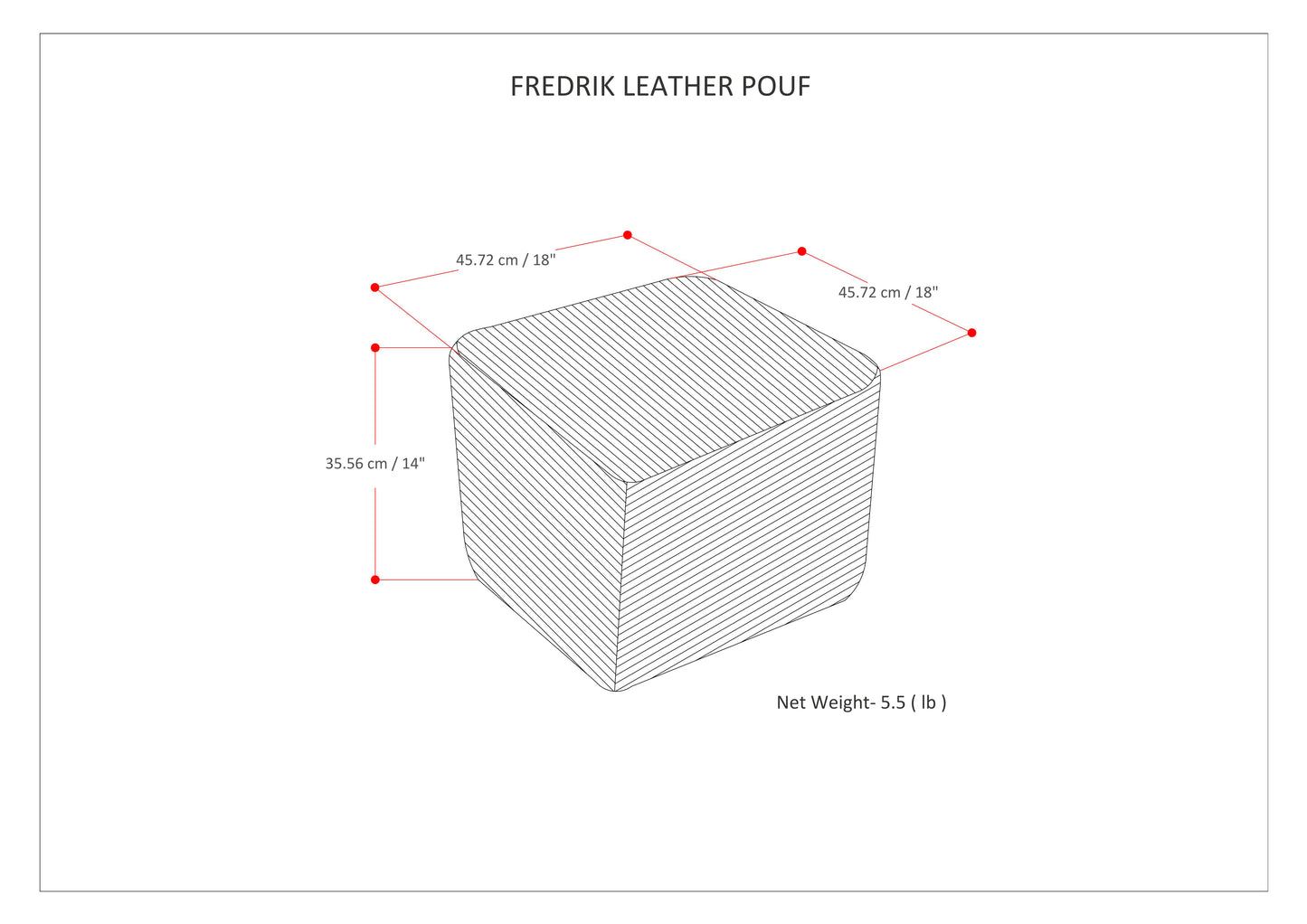 Black Woven Leather Square Pouf - 18" Diameter for Living Room