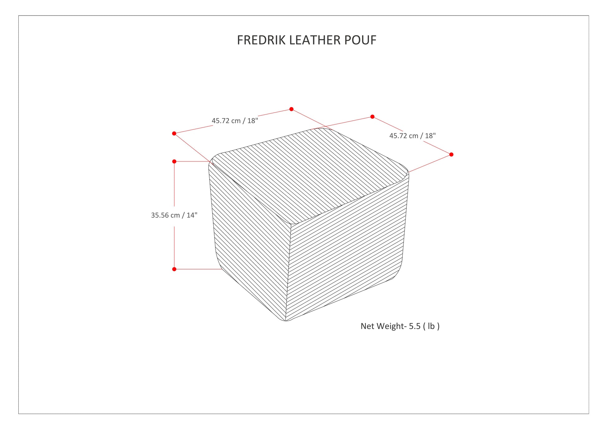 Black Woven Leather Square Pouf - 18" Diameter for Living Room