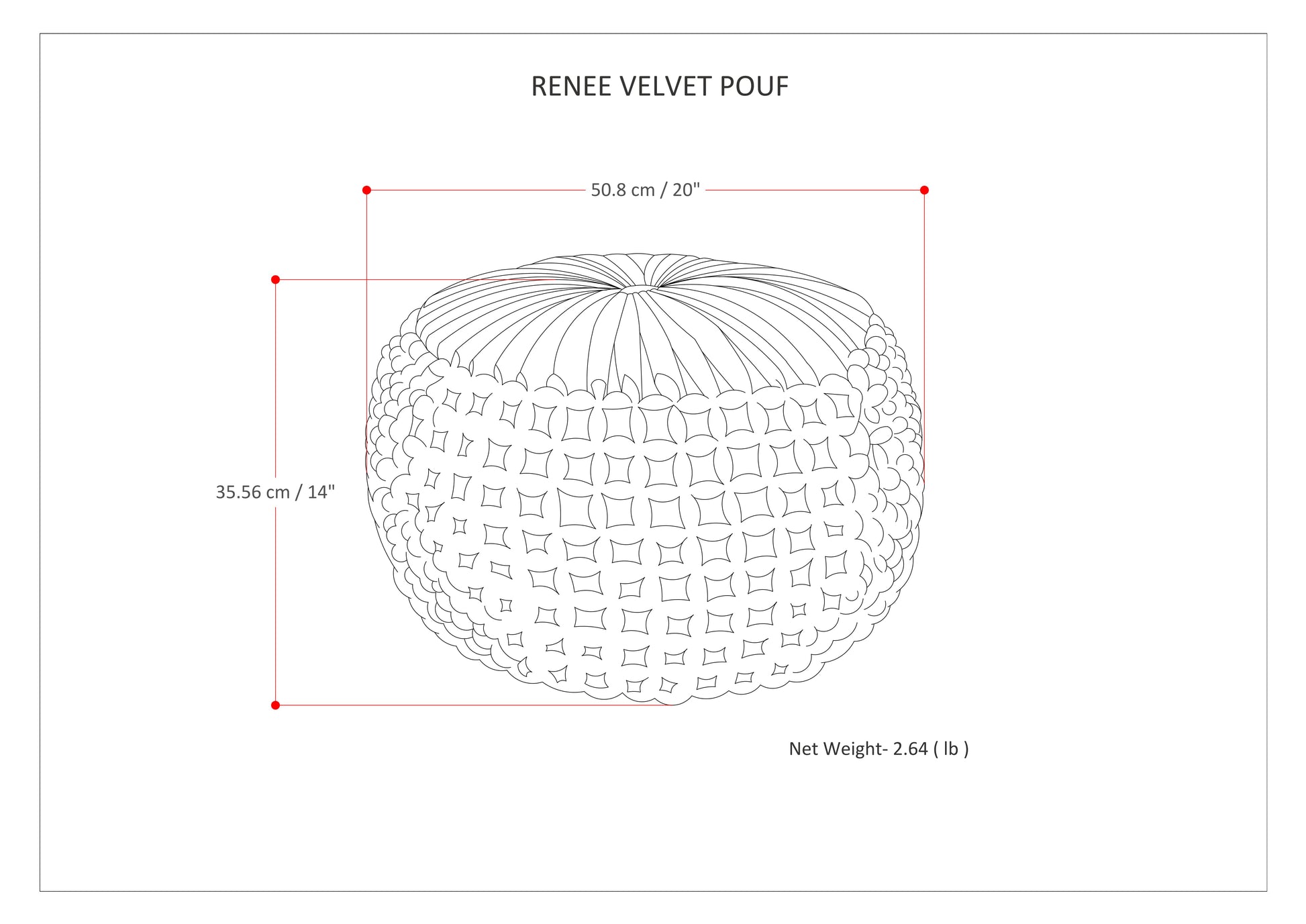 Navy Blue Velvet Round Pouf - 20 Inch Wide
