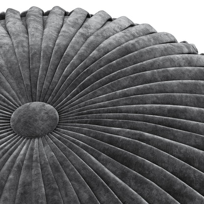 Dark Gray Velvet Round Pouf for Cozy Living Room Seating