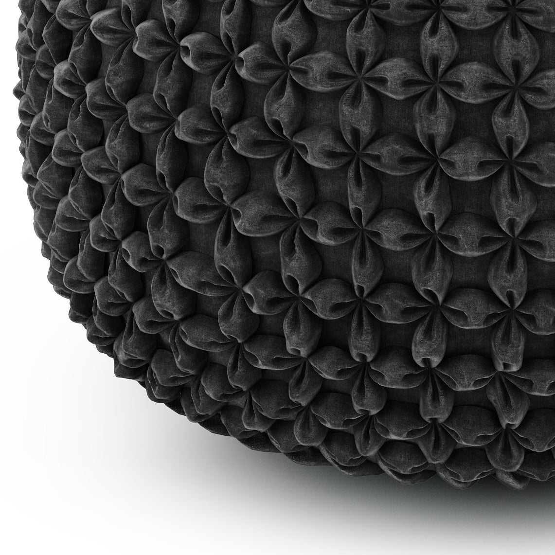 Dark Gray Velvet Round Pouf for Cozy Living Room Seating