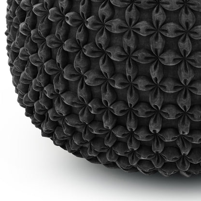 Dark Gray Velvet Round Pouf for Cozy Living Room Seating