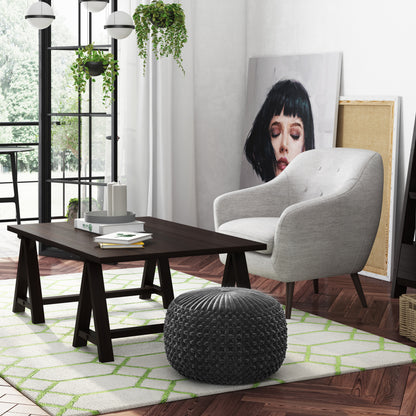 Dark Gray Velvet Round Pouf for Cozy Living Room Seating