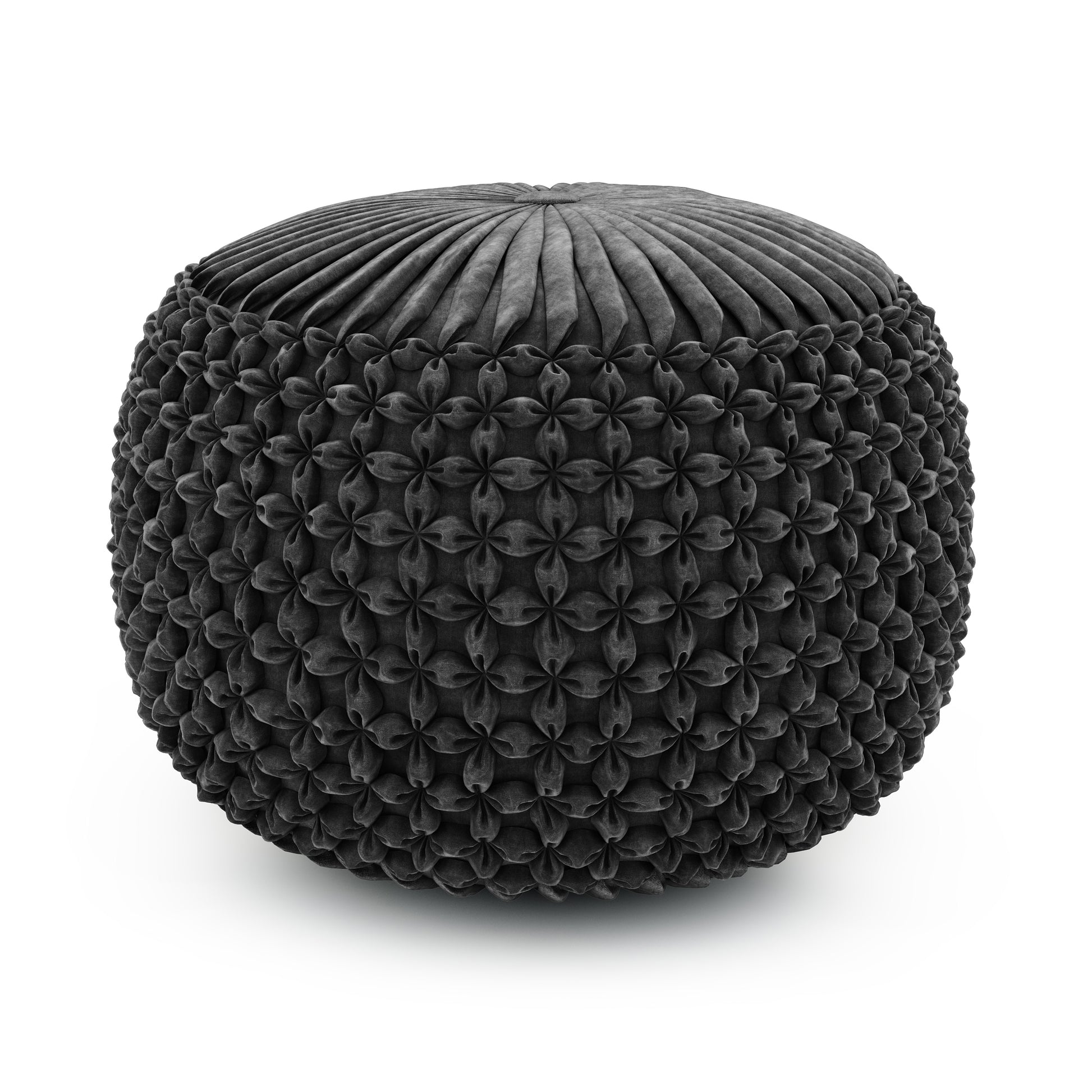 Renee 20 inch Wide Round Pouf in Slate Grey Velvet