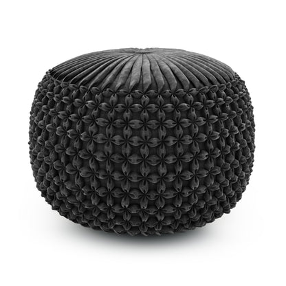 Renee 20 inch Wide Round Pouf in Slate Grey Velvet