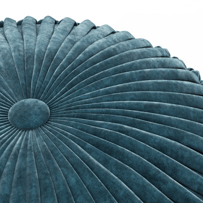 Teal Velvet Round Pouf - 20 Inch Wide Comfort Seat for Living Room