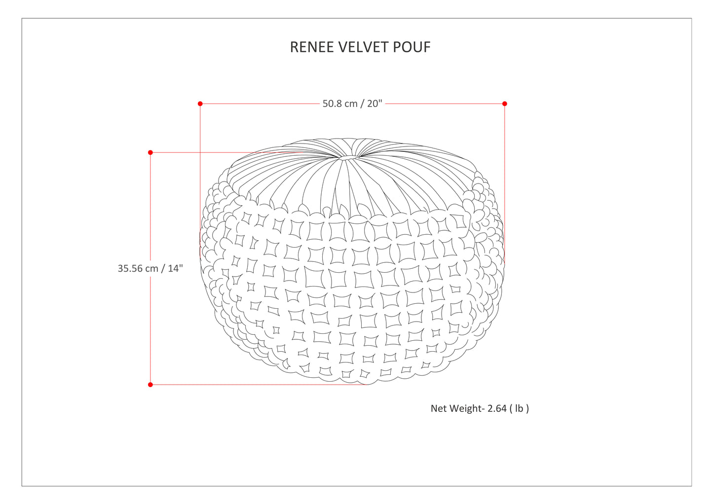 Teal Velvet Round Pouf - 20 Inch Wide Comfort Seat for Living Room