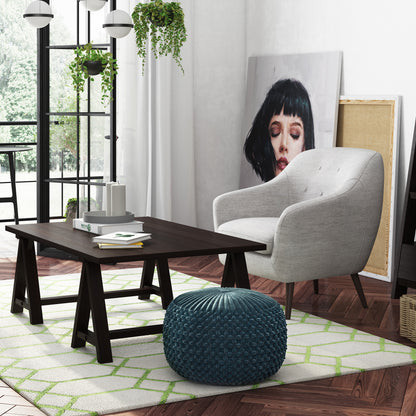 Teal Velvet Round Pouf - 20 Inch Wide Comfort Seat for Living Room
