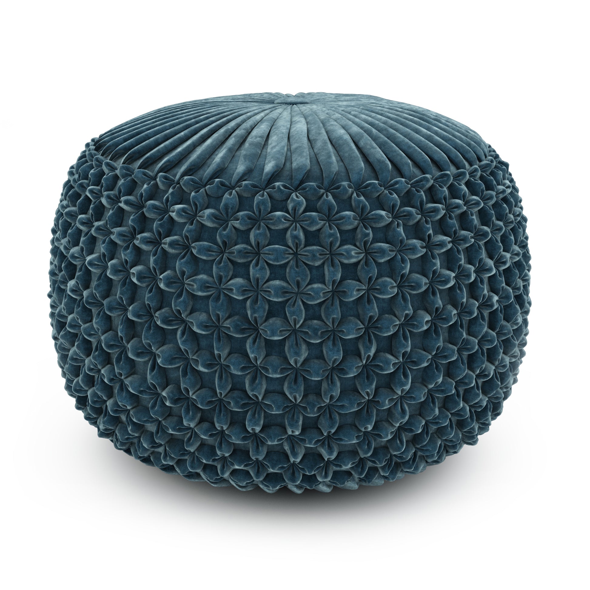 Renee 20 inch Wide Round Pouf in Teal Velvet