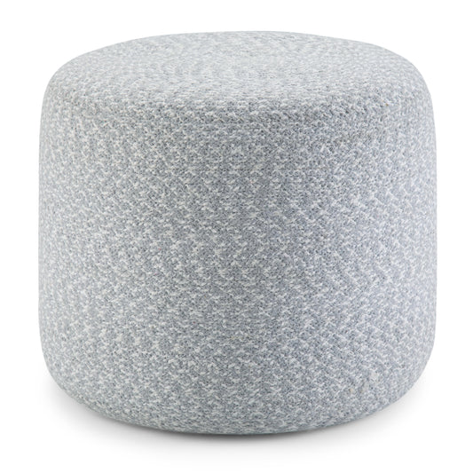Bayley 20 inch Wide Round Pouf in Blue and Natural Braided Cotton