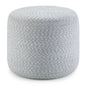 Bayley 20 inch Wide Round Pouf in Blue and Natural Braided Cotton