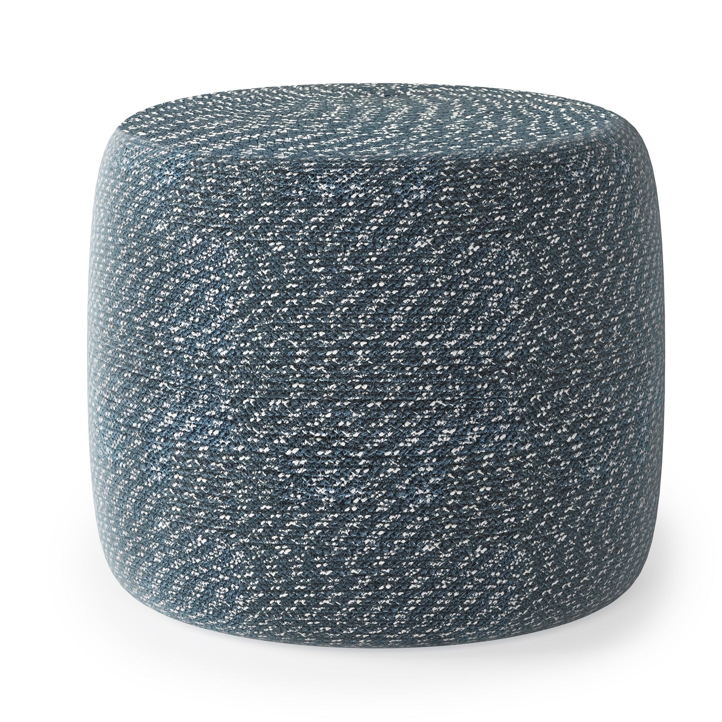 Bayley 20 inch Wide Round Pouf in Aegean Blue and Natural Braided Cotton