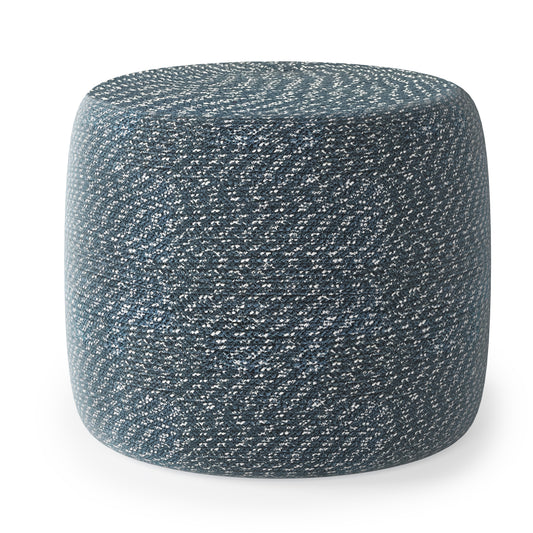 Bayley 20 inch Wide Round Pouf in Aegean Blue and Natural Braided Cotton