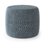 Bayley 20 inch Wide Round Pouf in Aegean Blue and Natural Braided Cotton