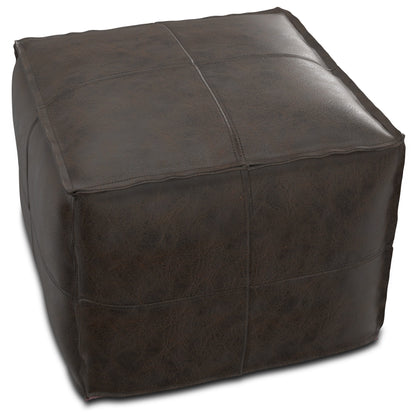 Dark Brown Leather Square Pouf - 18" Wide for Living Room