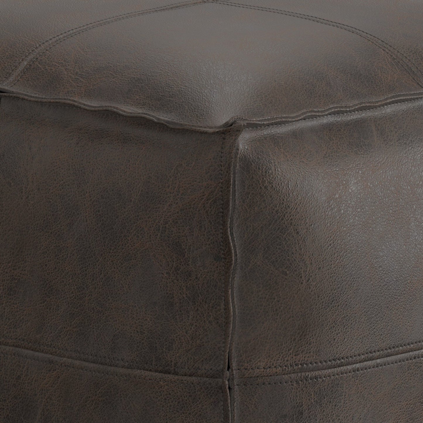 Dark Brown Leather Square Pouf - 18" Wide for Living Room