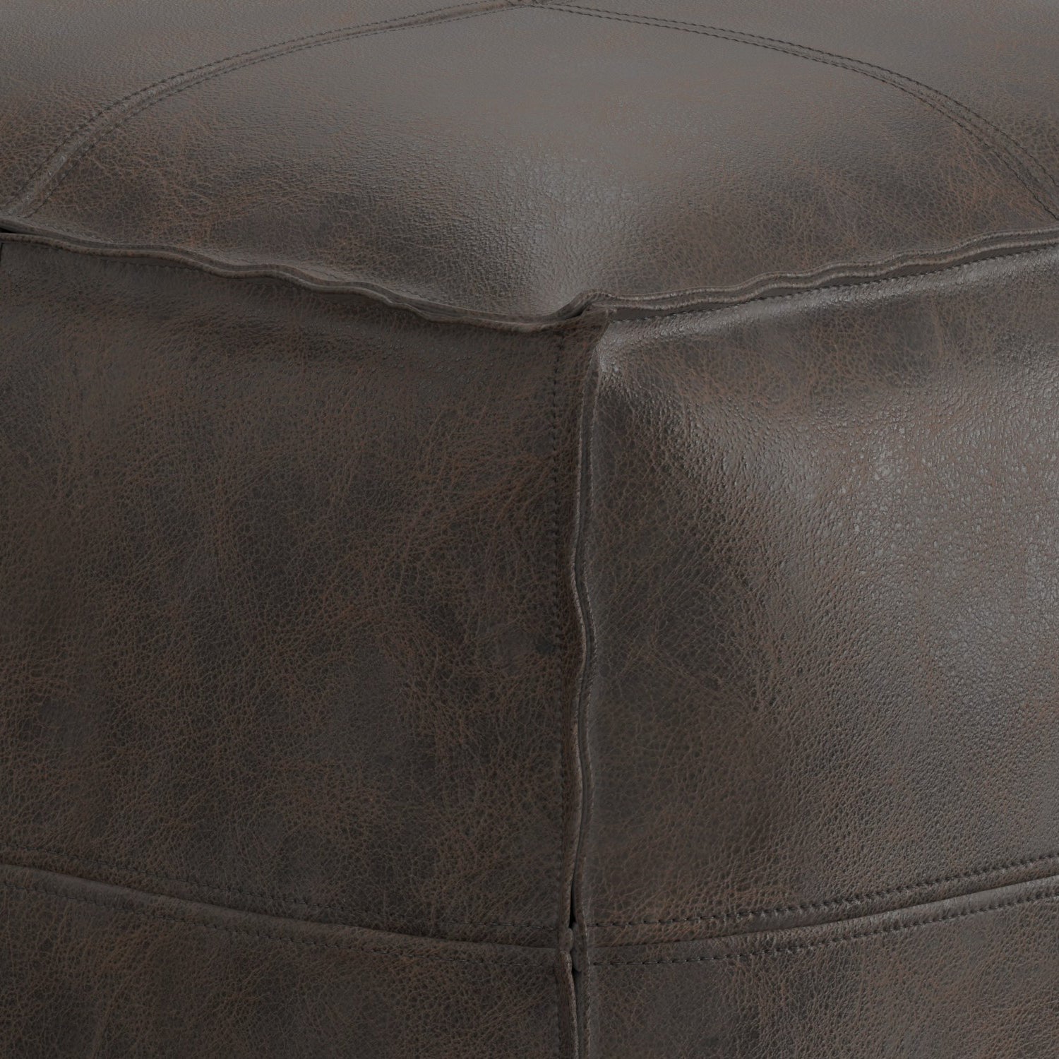 Dark Brown Leather Square Pouf - 18" Wide for Living Room