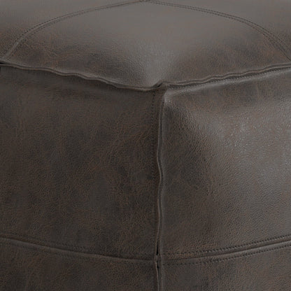 Dark Brown Leather Square Pouf - 18" Wide for Living Room