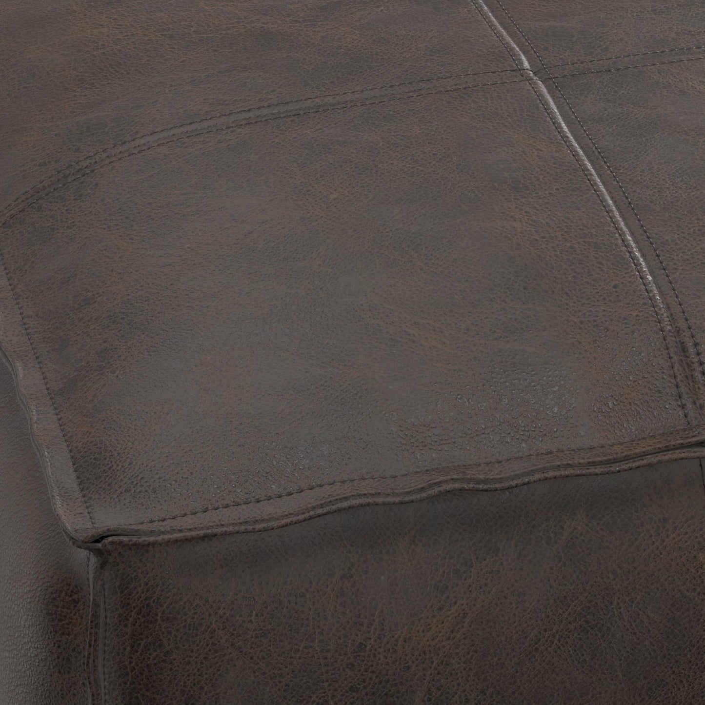 Dark Brown Leather Square Pouf - 18" Wide for Living Room
