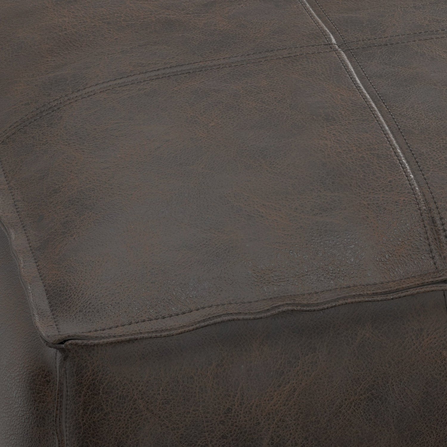 Dark Brown Leather Square Pouf - 18" Wide for Living Room