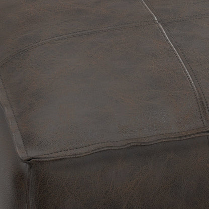 Dark Brown Leather Square Pouf - 18" Wide for Living Room