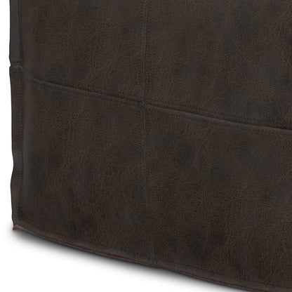 Dark Brown Leather Square Pouf - 18" Wide for Living Room