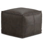 Sheffield 18 inch Wide Square Pouf in Distressed Dark Brown Genuine Leather