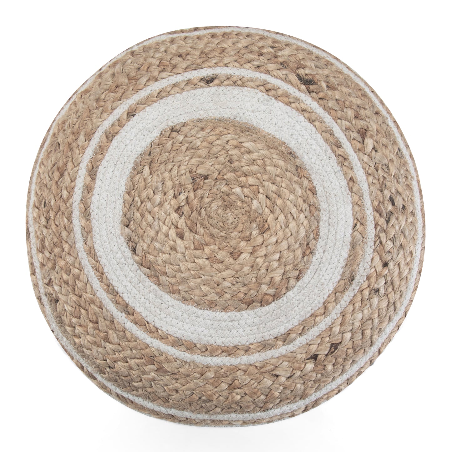 White Round Jute Pouf for Living Room Ottoman Seating
