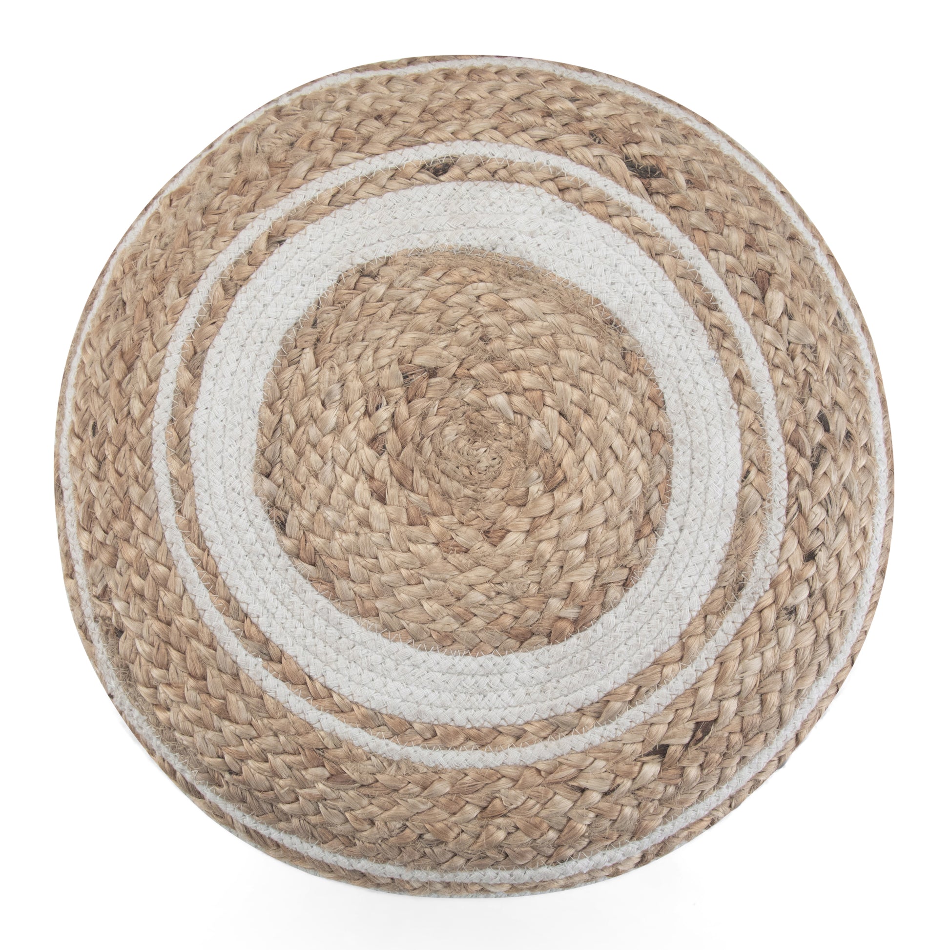 White Round Jute Pouf for Living Room Ottoman Seating