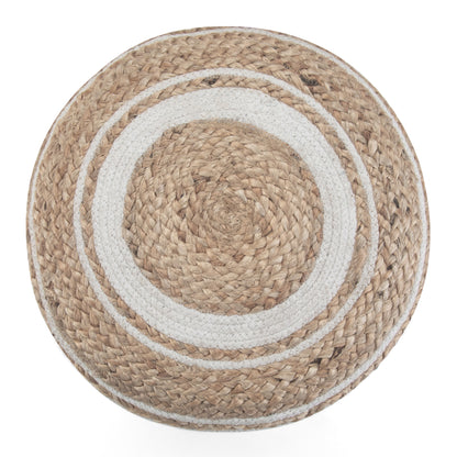 White Round Jute Pouf for Living Room Ottoman Seating