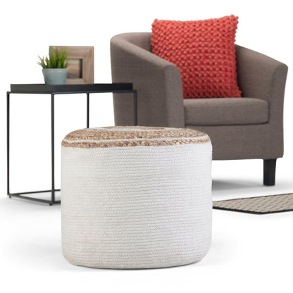 White Round Jute Pouf for Living Room Ottoman Seating