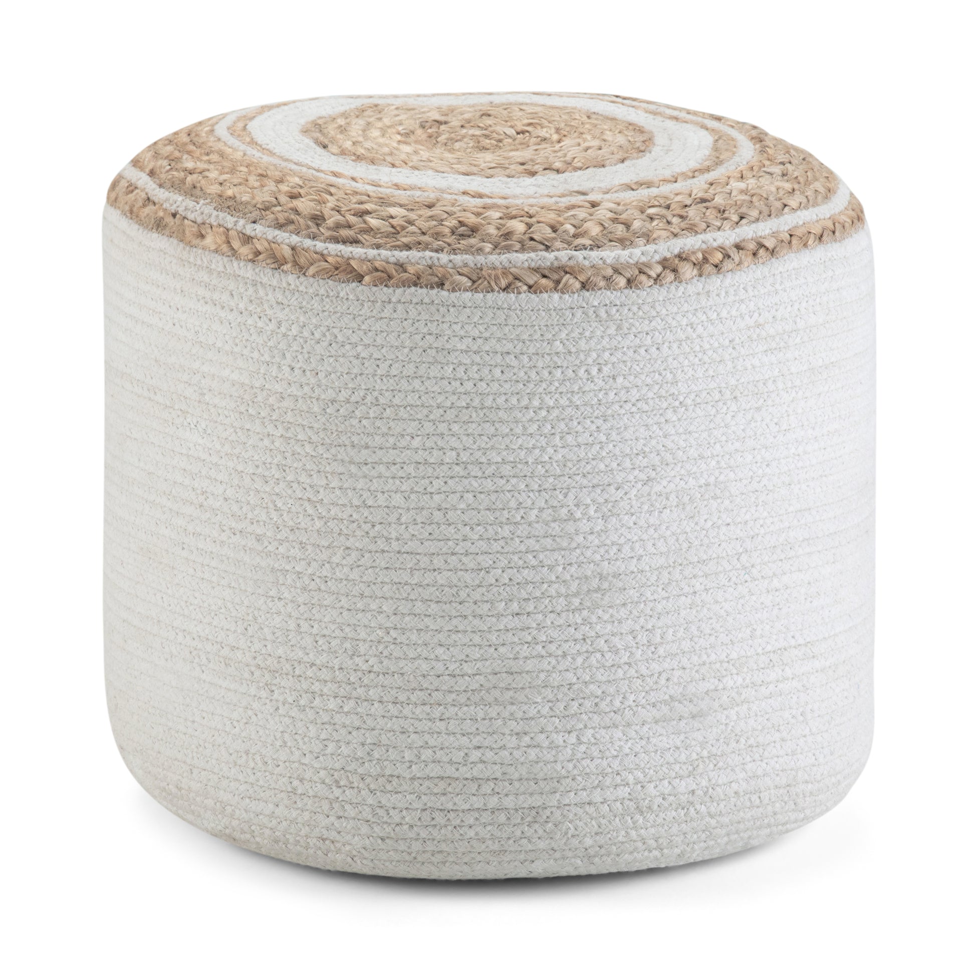 Serena 18 inch Wide Round Braided Pouf in Natural Jute and Cotton