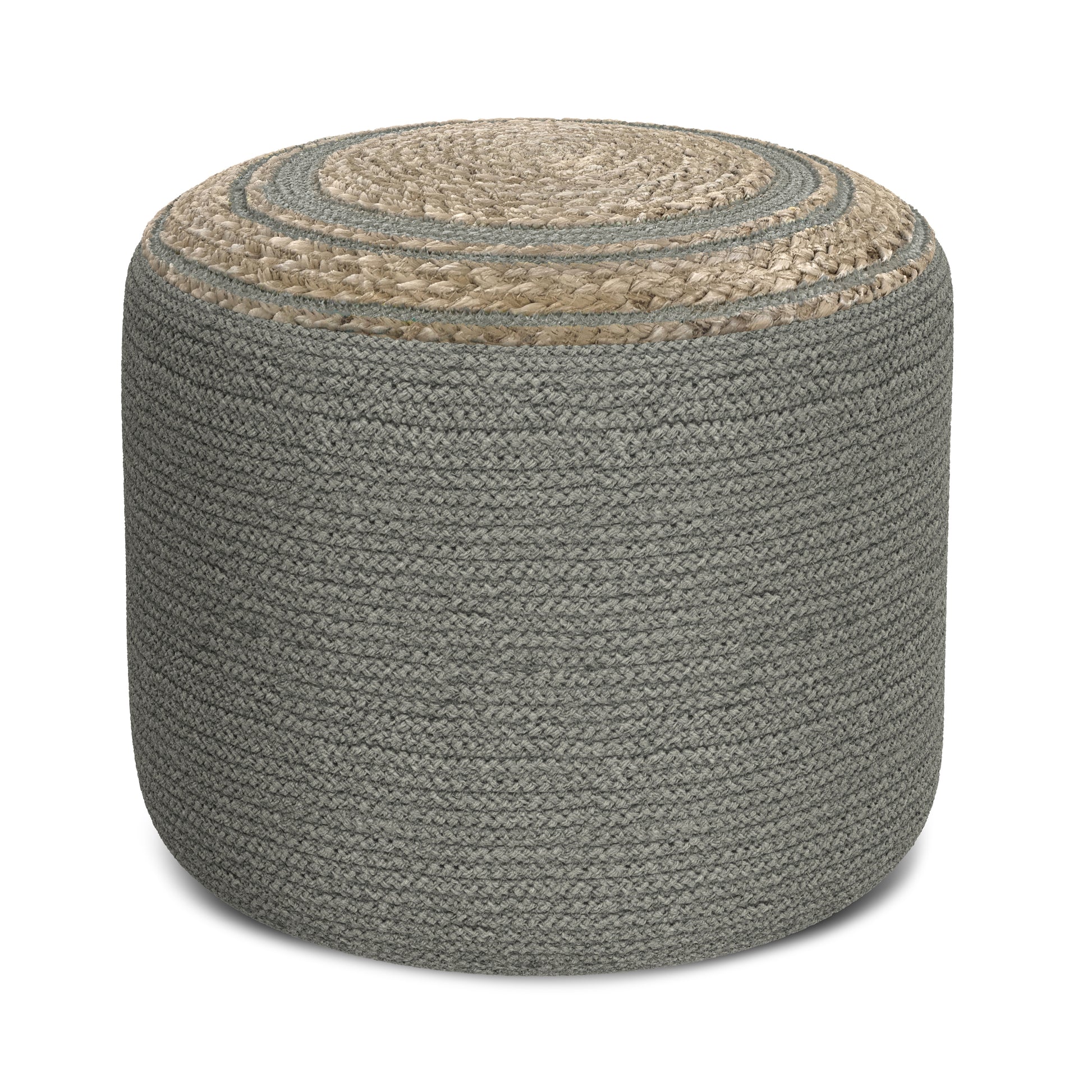 Serena - Round Braided Pouf - Dove Grey