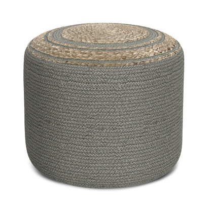 Serena - Round Braided Pouf - Dove Grey