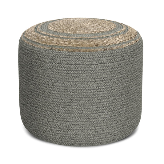 Serena - Round Braided Pouf - Dove Grey