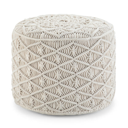 Coates 18 inch Wide Round Pouf in Natural Handwoven Cotton Macrame