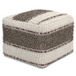 Grady 18 inch Wide Square Pouf in Earth Tone Brown Handloom Wool and Cotton