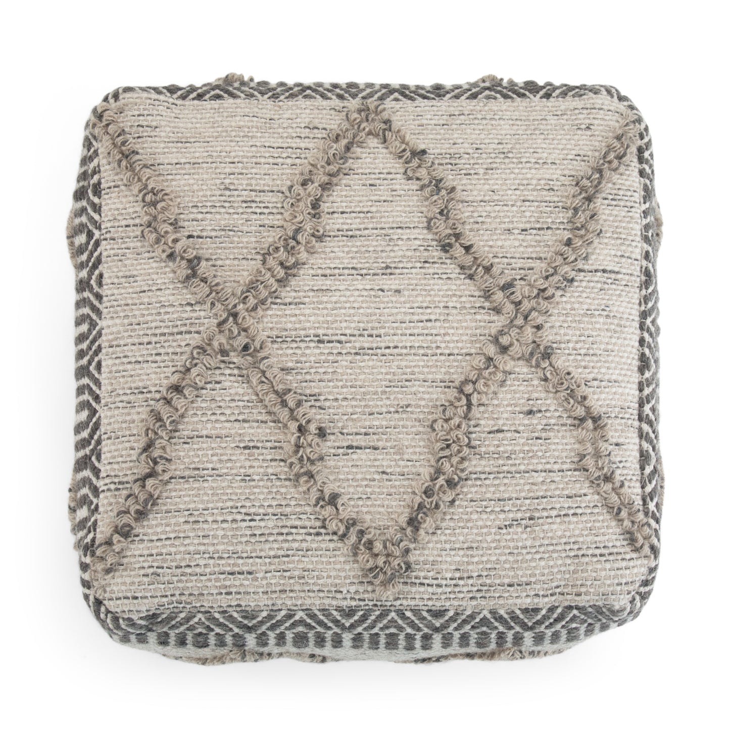 Beige Fabric Square Pouf - 18" D x 18" W for Living Room