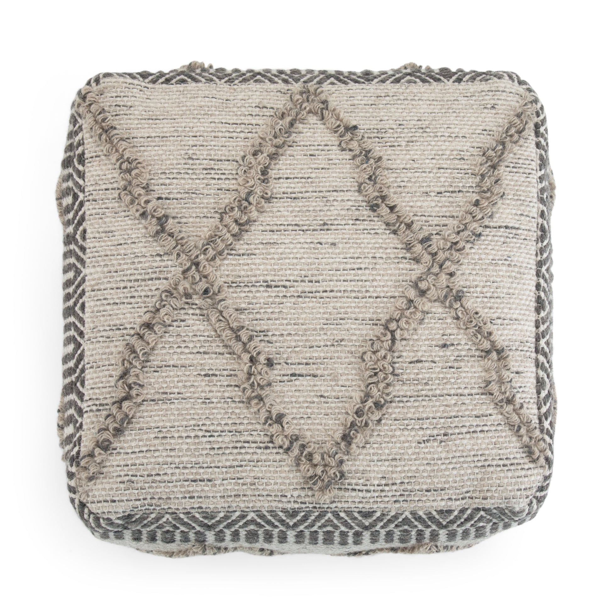 Beige Fabric Square Pouf - 18" D x 18" W for Living Room