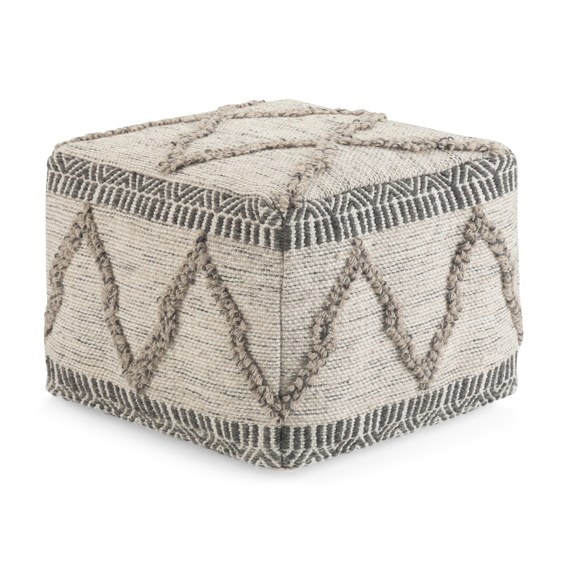 Sweeney 18 inch Wide Square Pouf in Grey and Natural Wool and Cotton