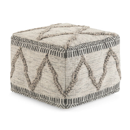 Sweeney 18 inch Wide Square Pouf in Grey and Natural Wool and Cotton