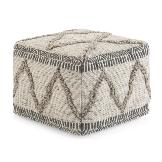 Sweeney 18 inch Wide Square Pouf in Grey and Natural Wool and Cotton
