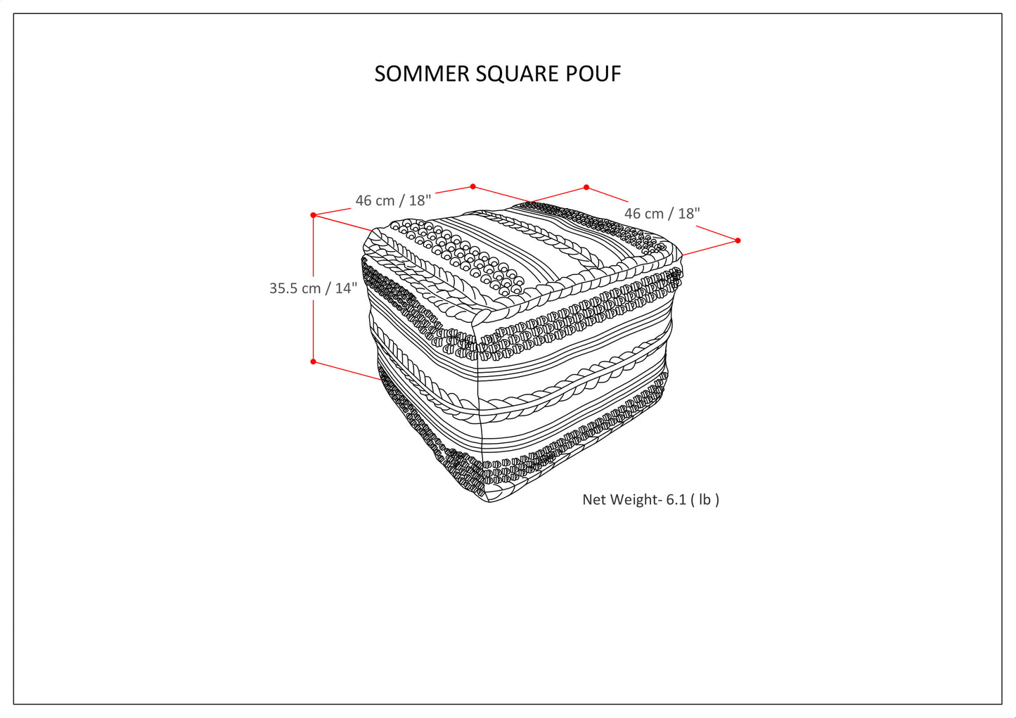 Beige Sommer Pouf - 18 Inch Wide Square Fabric Bean Bag