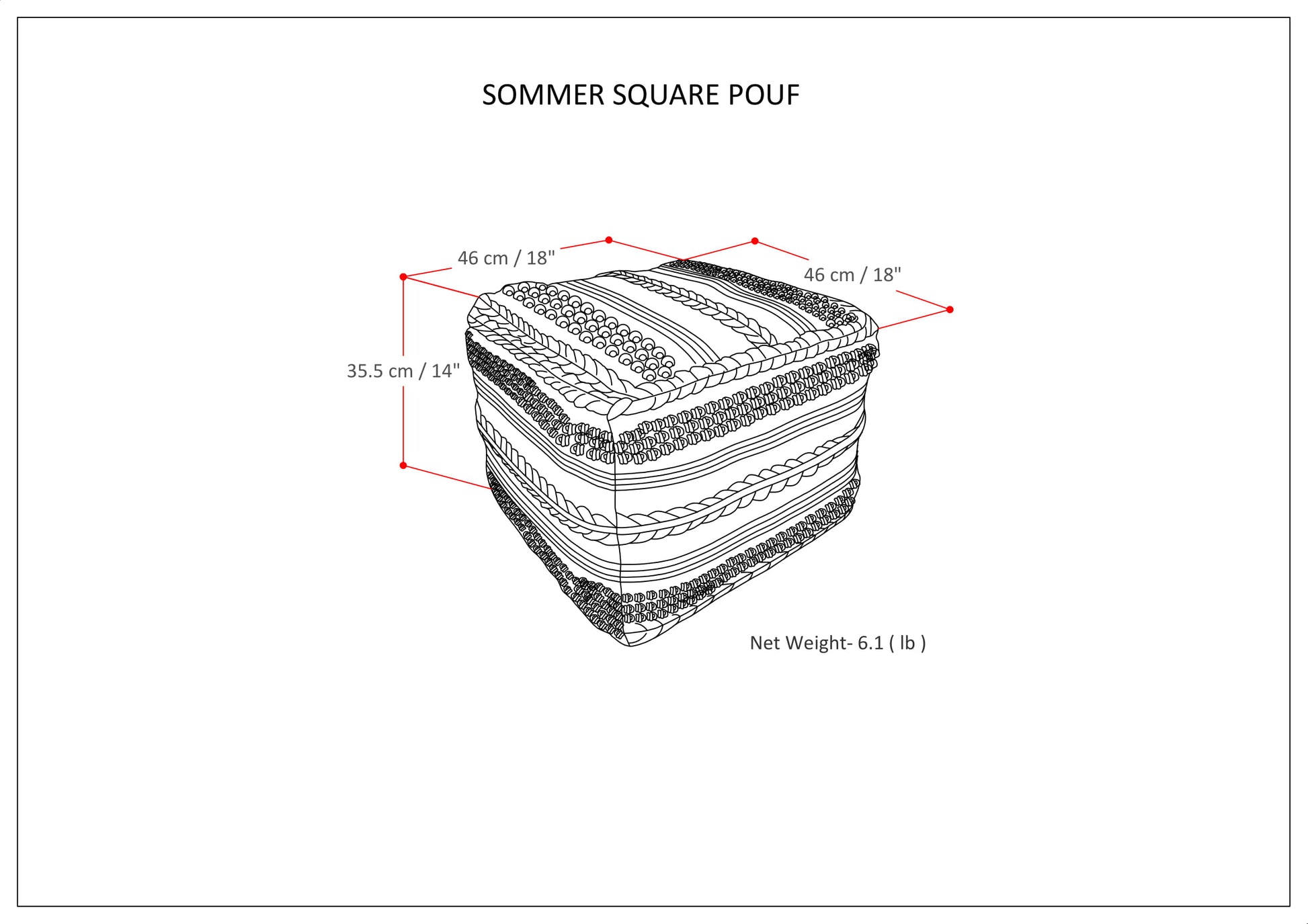 Beige Sommer Pouf - 18 Inch Wide Square Fabric Bean Bag