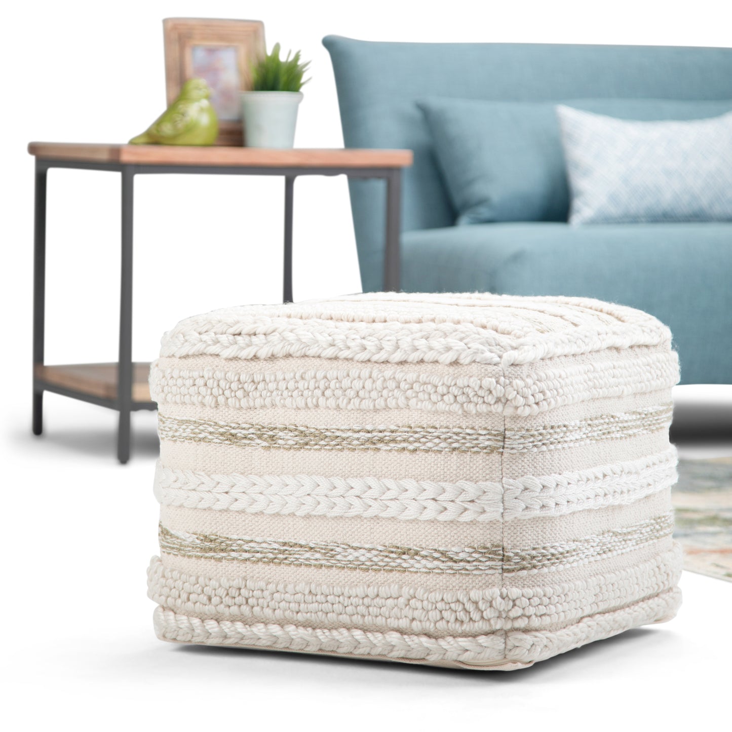 Beige Sommer Pouf - 18 Inch Wide Square Fabric Bean Bag